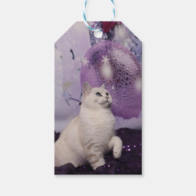 Purple XMAS Cat Gift Tags (Front)
