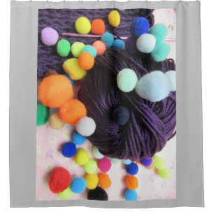 Purple Yarn and Pompoms Shower Curtain