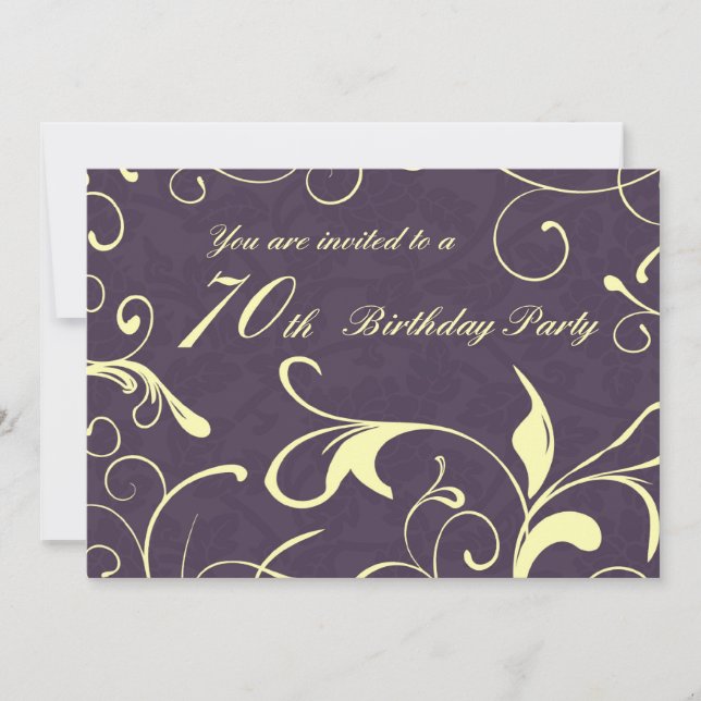 Purple Yellow 70th Birthday Party Invitation Cards (Front)