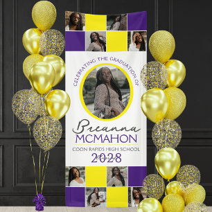Purple & Yellow 9 Photo Collage Graduation Vinyl Banner