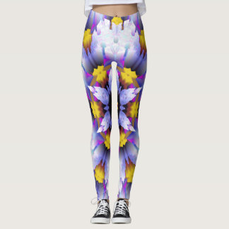 purple yellow abstract flower leggings