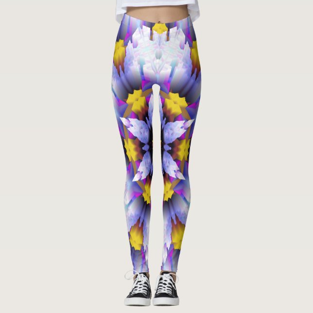 purple yellow abstract flower leggings (Front)