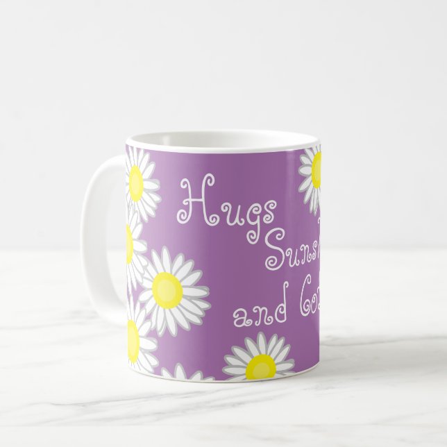 Purple Yellow and White Daisy Cute Saying Coffee Mug (Front Left)