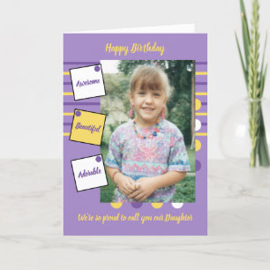 Purple yellow awesome daughter photo birthday card