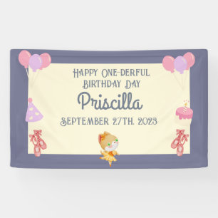Purple Yellow Ballerina Cat Kids Birthday Party Banner