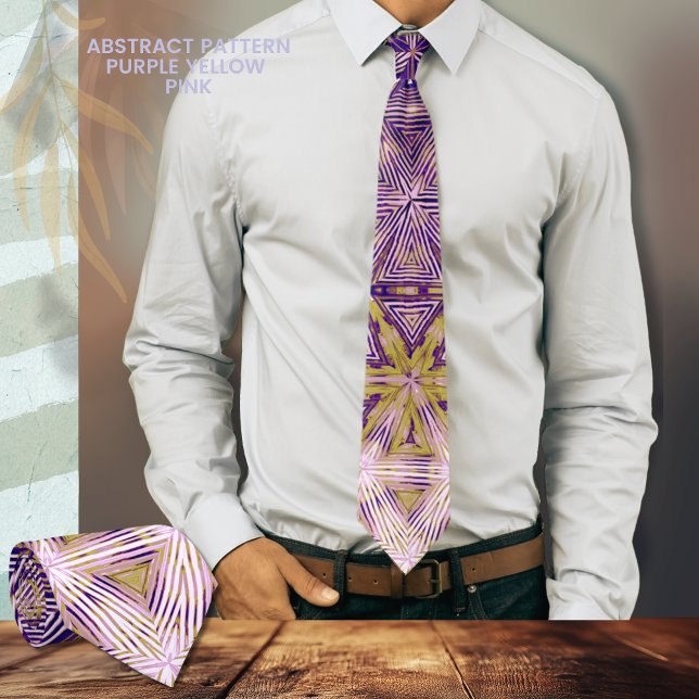 Purple Yellow Black Pattern Neck Tie (Purple, pink, yellow pattern Neck tie)
