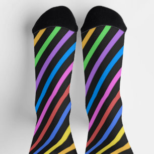 Purple Yellow Blue Black colourful trippy stripes Socks