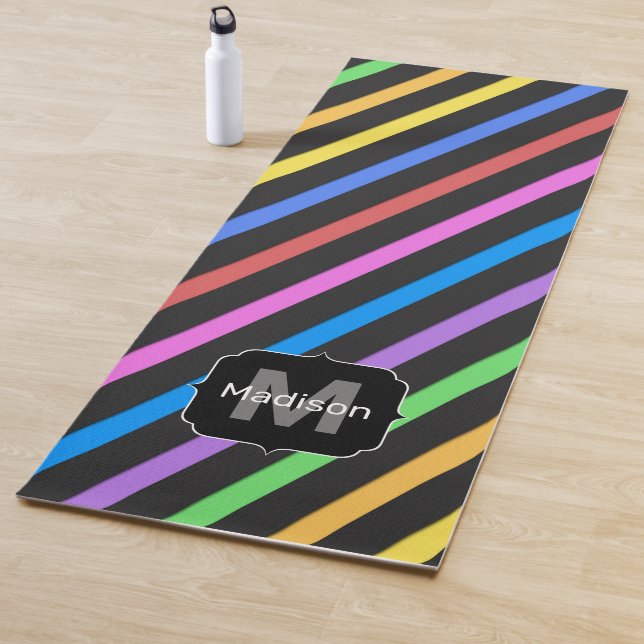 Purple Yellow Blue Black trippy stripes Monogram Yoga Mat (In Situ)