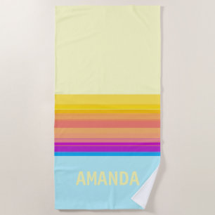 Purple Yellow Blue Stripes Beach Towel