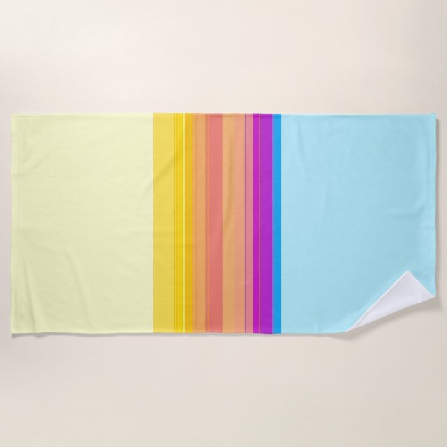 Purple Yellow Blue Stripes Beach Towel (Front)