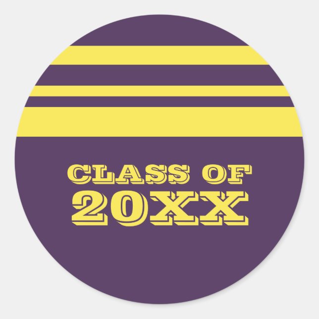 Purple/Yellow Bold Stripes Graduation Stickers (Front)