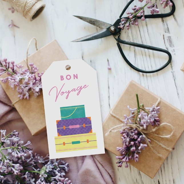 Purple Yellow Bon Voyage Party Favour Tag (Creator Uploaded)
