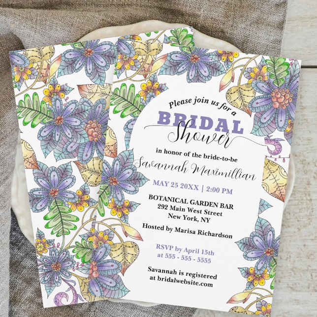 Purple Yellow Botanical Garden Bridal Shower Invitation (Creator Uploaded)