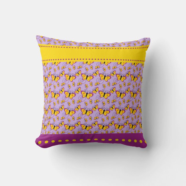 Purple Yellow Butterflies Cushion (Front)