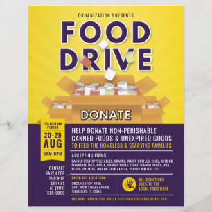 Purple Yellow Canned Food Drive Fundraiser Flyer