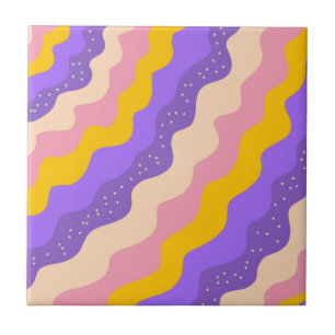 Purple Yellow Celestial Stripe Groovy Abstract Ceramic Tile