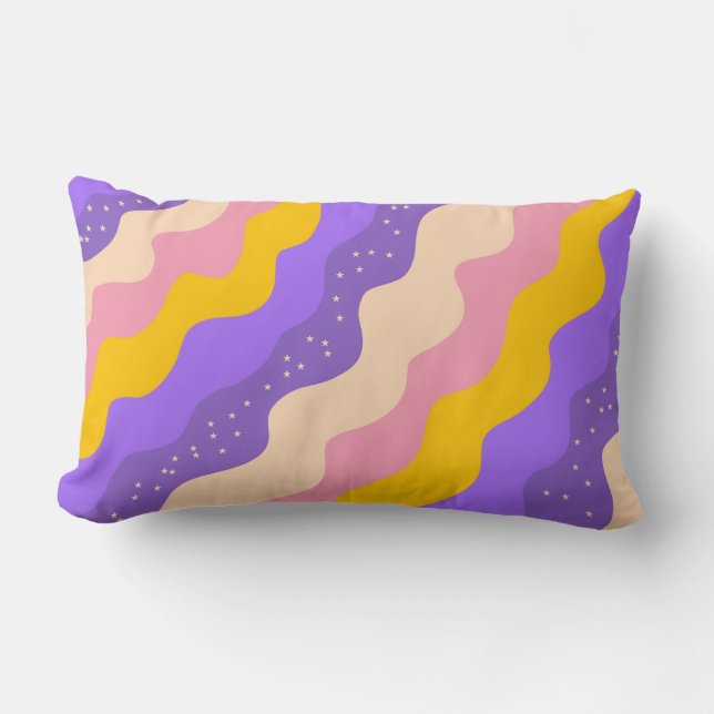 Purple Yellow Celestial Stripe Groovy Abstract  Lumbar Cushion (Front)
