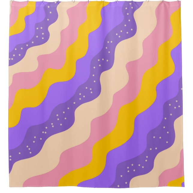 Purple Yellow Celestial Stripe Groovy Abstract  Shower Curtain (Front)