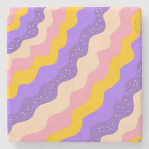 Purple Yellow Celestial Stripe Groovy Abstract Stone Coaster