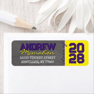 Purple Yellow Chalkboard Graduation Return Address Label