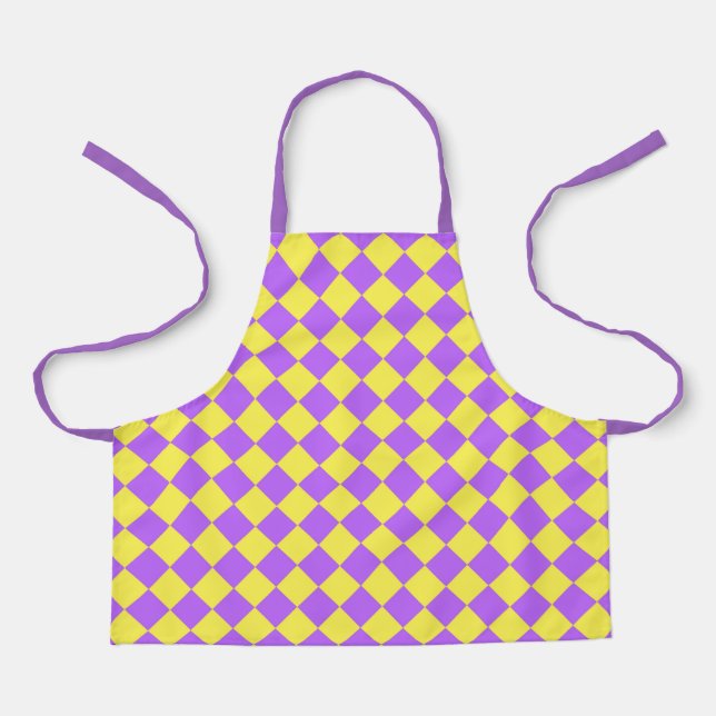 Purple Yellow Chequered Diamond Pattern Apron (Front)