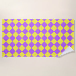 Purple Yellow Chequered Diamond Pattern  Beach Towel