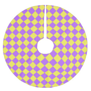 Purple Yellow Chequered Diamond Pattern Brushed Polyester Tree Skirt