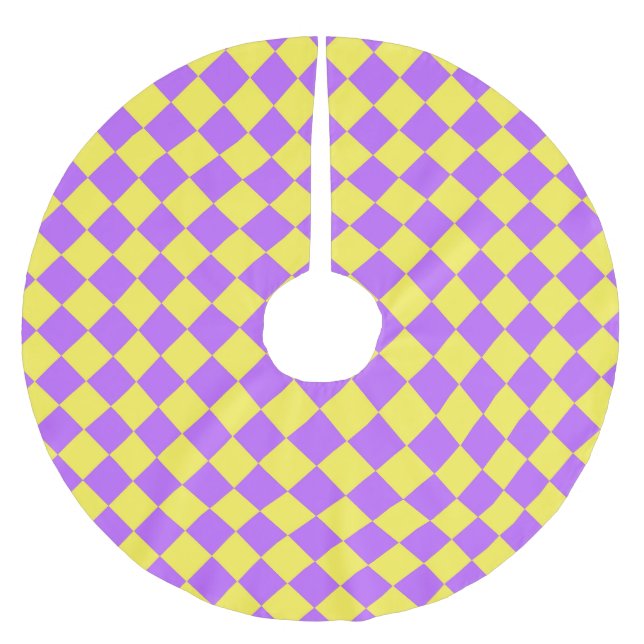 Purple Yellow Chequered Diamond Pattern Brushed Polyester Tree Skirt (Front)