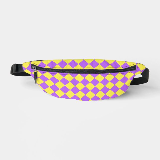 Purple Yellow Chequered Diamond Pattern Bum Bags (Front)