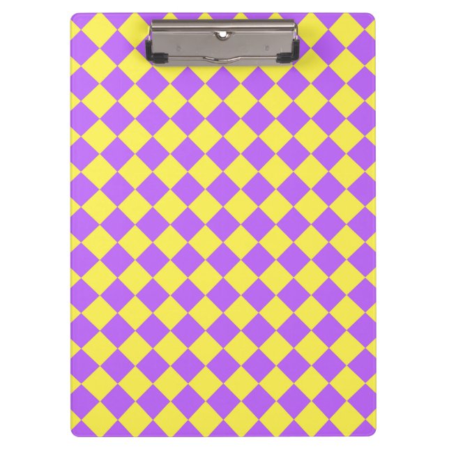 Purple Yellow Chequered Diamond Pattern  Clipboard (Front)