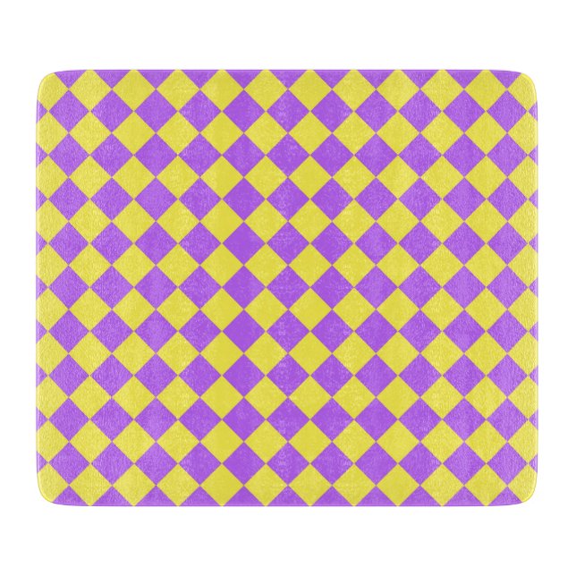 Purple Yellow Chequered Diamond Pattern Cutting Board (Front)
