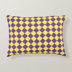 Purple Yellow Chequered Diamond Pattern  Decorative Cushion