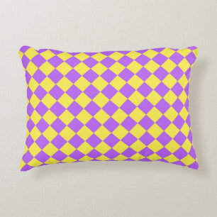 Purple Yellow Chequered Diamond Pattern  Decorative Cushion