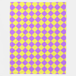 Purple Yellow Chequered Diamond Pattern Fleece Blanket