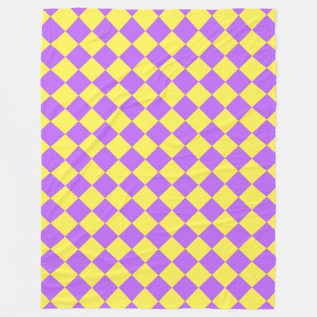 Purple Yellow Chequered Diamond Pattern  Fleece Blanket (Front)