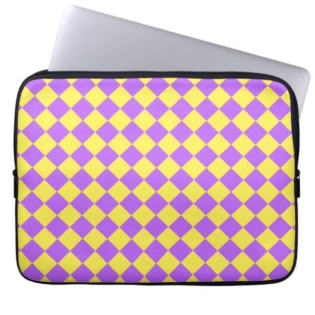 Purple Yellow Chequered Diamond Pattern  Laptop Sleeve (Front)