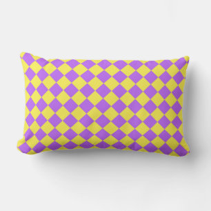 Purple Yellow Chequered Diamond Pattern  Lumbar Cushion