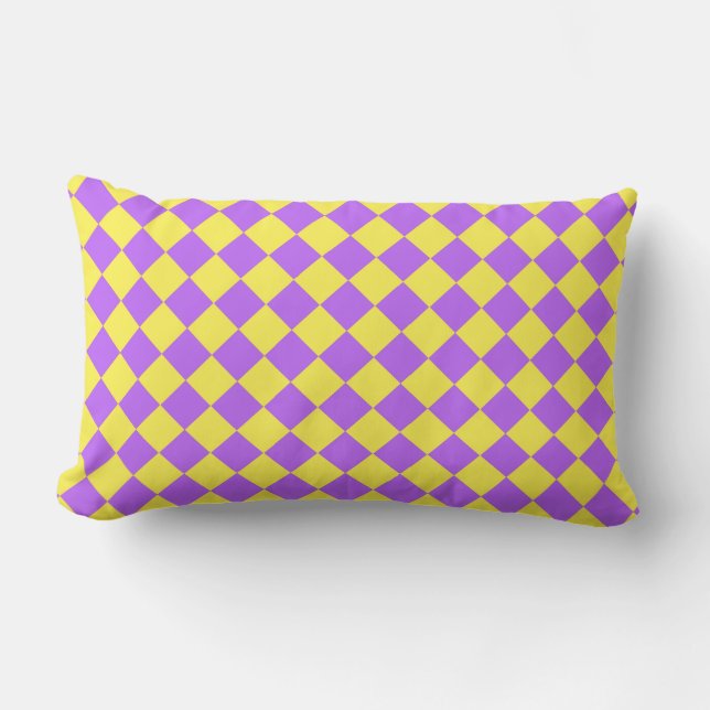 Purple Yellow Chequered Diamond Pattern  Lumbar Cushion (Front)