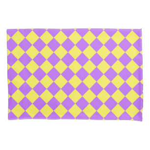 Purple Yellow Chequered Diamond Pattern Pillowcase