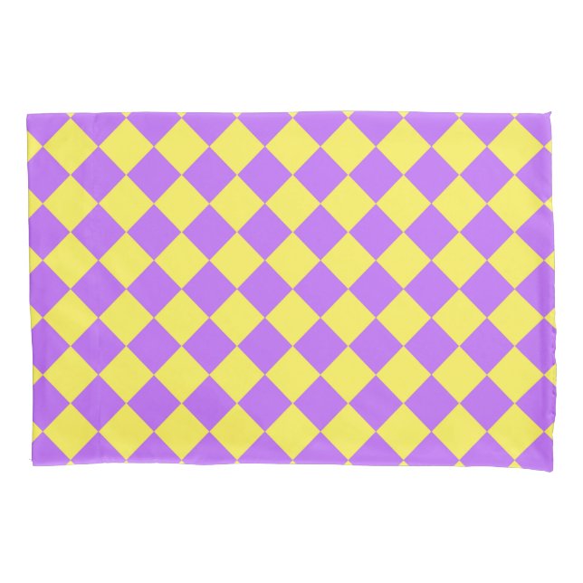 Purple Yellow Chequered Diamond Pattern Pillowcase (Front-Left)