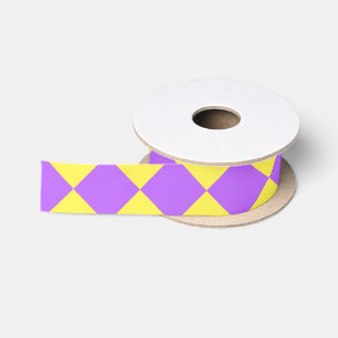 Purple Yellow Chequered Diamond Pattern Ribbon Satin Ribbon