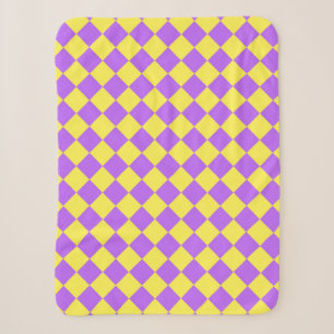 Purple Yellow Chequered Diamond Pattern Sherpa Blanket