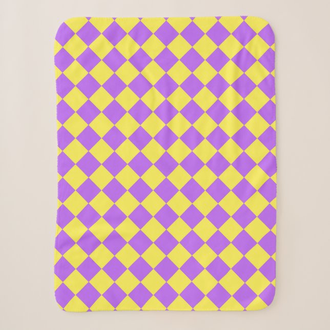 Purple Yellow Chequered Diamond Pattern  Sherpa Blanket (Front)