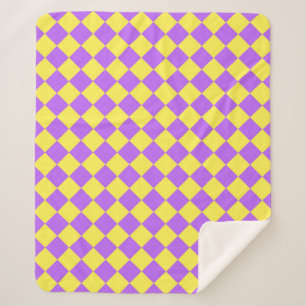 Purple Yellow Chequered Diamond Pattern Sherpa Blanket