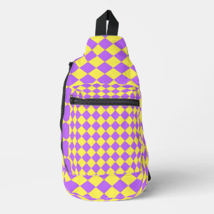 Purple Yellow Chequered Diamond Pattern Sling Bag