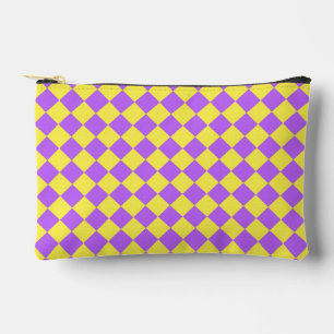 Purple Yellow Chequered Diamond Pattern Small Accessory Pouch
