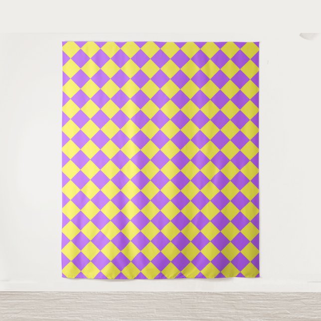 Purple Yellow Chequered Diamond Pattern  Tapestry (Front)