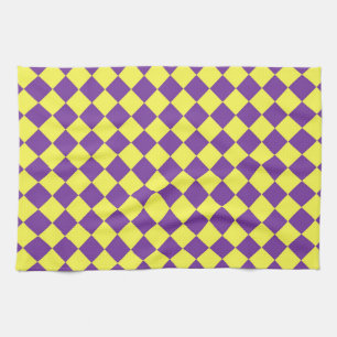 Purple Yellow Chequered Diamond Pattern Tea Towel