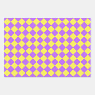 Purple Yellow Chequered Diamond Pattern Wrapping Paper Sheet