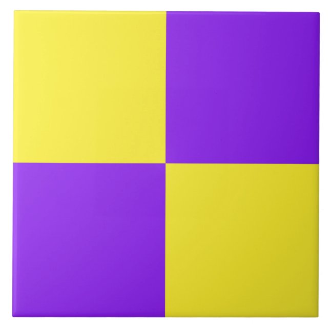Purple Yellow Chequered Pattern Ceramic Tile (Front)